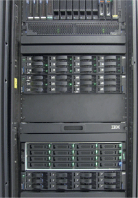 上からブレードサーバ、DS3400×2台、Supremacy RAID、DS3400